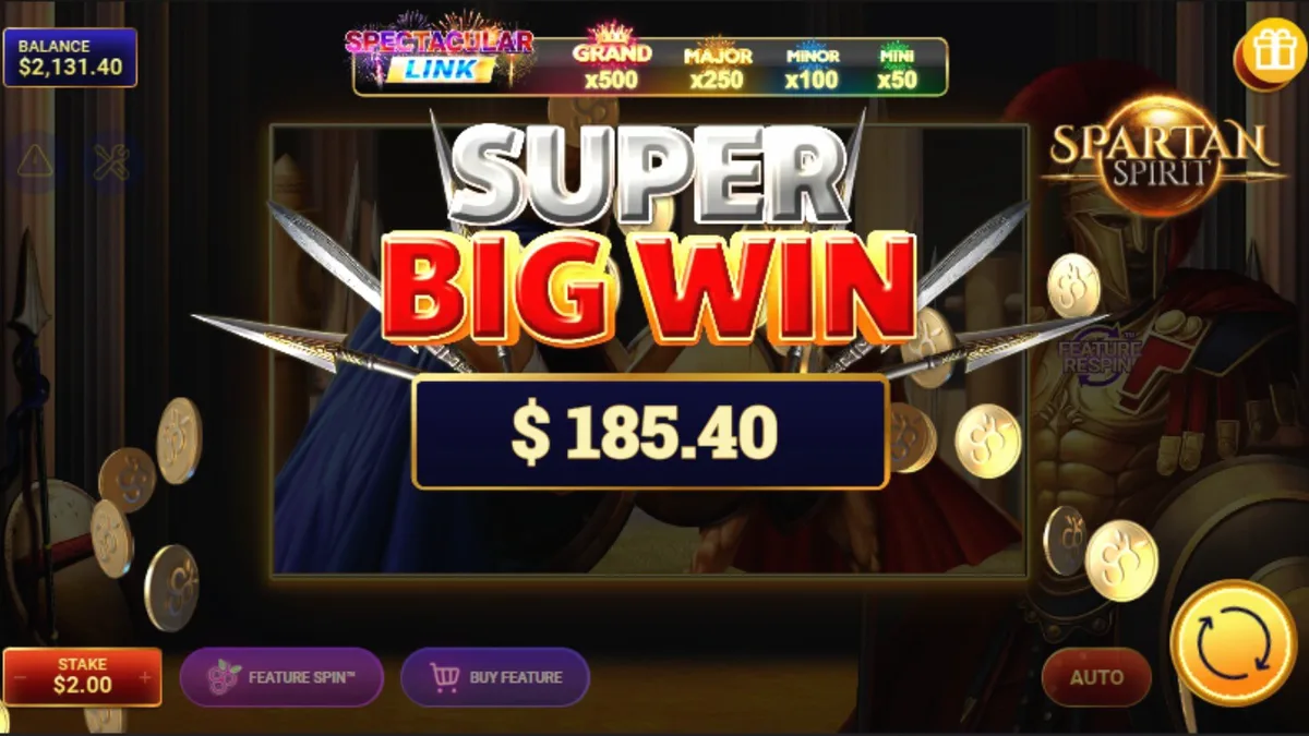 Tampilan visual slot Spartan Spirit dengan latar belakang kuil kuno dan prajurit Sparta
