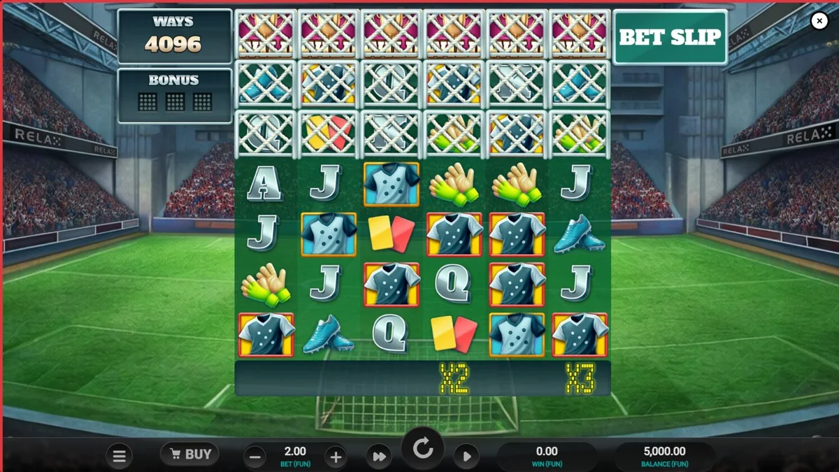 Tampilan visual retro dari slot World Class Kick Off Dream Drop dengan grid yang sedang meluas.